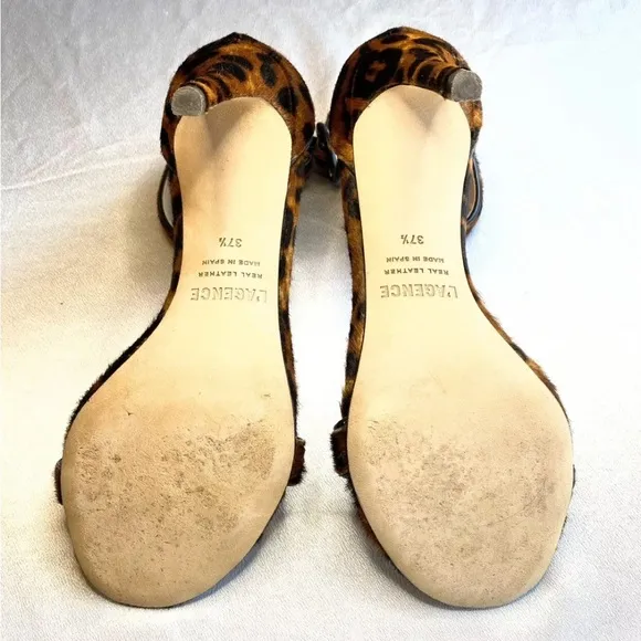 L’Agence ‘Gisele’ Leopard Ankle Strap Heeled Sandals 37.5 Size 7.5 Calf Hair