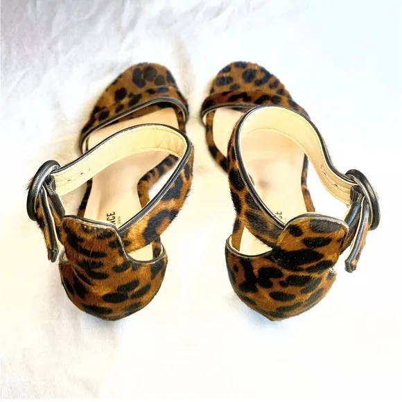 L’Agence ‘Gisele’ Leopard Ankle Strap Heeled Sandals 37.5 Size 7.5 Calf Hair