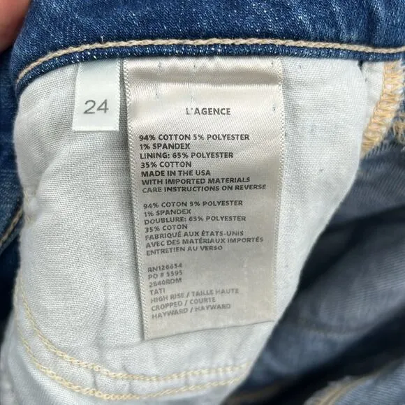 L'AGENCE Tati High Rise Cropped Jeans - Hayward - 24 - New with tags