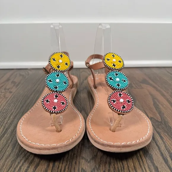 Laidback London Isko Flat Leather Beaded Sandals size 39/9