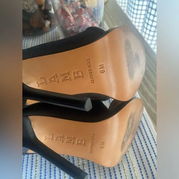 L.A.M.B. Black Leather Suede Open Toe Stiletto Sandals  Size 6