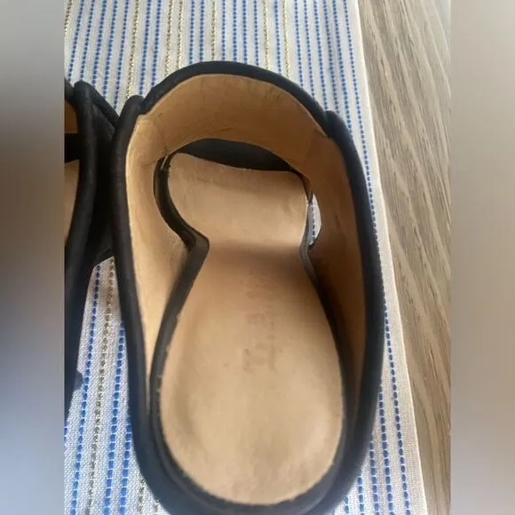 L.A.M.B. Black Leather Suede Open Toe Stiletto Sandals  Size 6