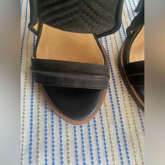 L.A.M.B. Black Leather Suede Open Toe Stiletto Sandals  Size 6