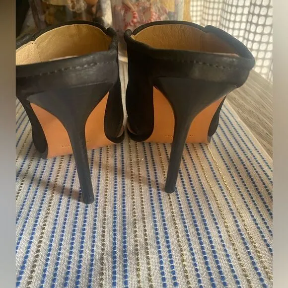L.A.M.B. Black Leather Suede Open Toe Stiletto Sandals  Size 6