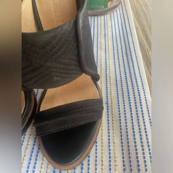 L.A.M.B. Black Leather Suede Open Toe Stiletto Sandals  Size 6