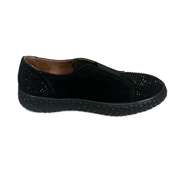 L’Amour Des Pieds NEW Zarrial Bedazzled Black Leather Slip On Sneakers- Size 6.5