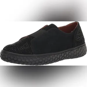 L’Amour Des Pieds NEW Zarrial Bedazzled Black Leather Slip On Sneakers- Size 6.5