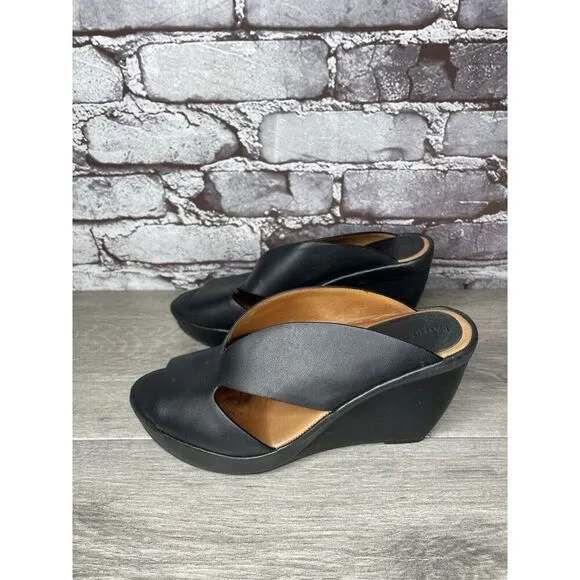 L'Amour Des Pieds Black Leather Strappy Wedge Open Toe Sandals Women 7M US/38EU