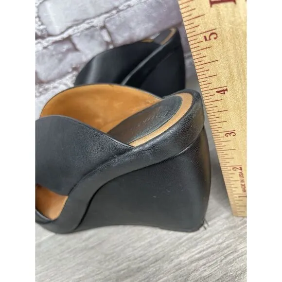 L'Amour Des Pieds Black Leather Strappy Wedge Open Toe Sandals Women 7M US/38EU