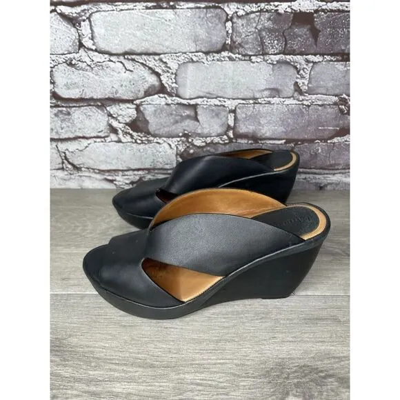L'Amour Des Pieds Black Leather Strappy Wedge Open Toe Sandals Women 7M US/38EU