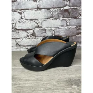 L'Amour Des Pieds Black Leather Strappy Wedge Open Toe Sandals Women 7M US/38EU