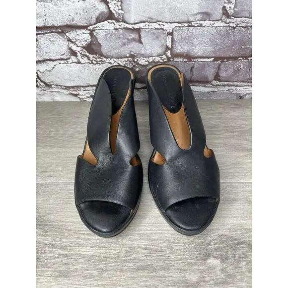 L'Amour Des Pieds Black Leather Strappy Wedge Open Toe Sandals Women 7M US/38EU
