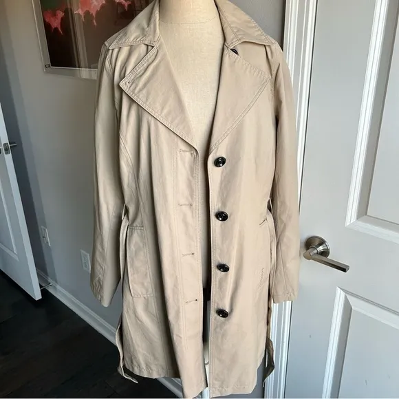 Lands' End Beige Double-Breasted Trench Coat | Size M (10/12) | Classic Staple