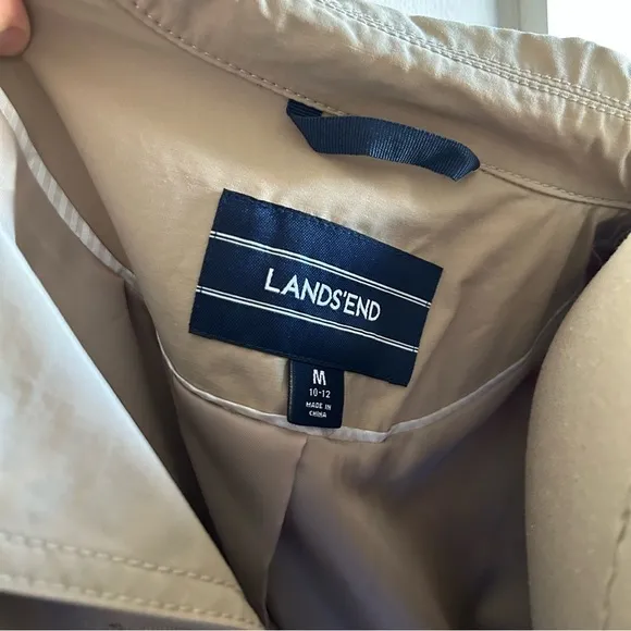 Lands' End Beige Double-Breasted Trench Coat | Size M (10/12) | Classic Staple