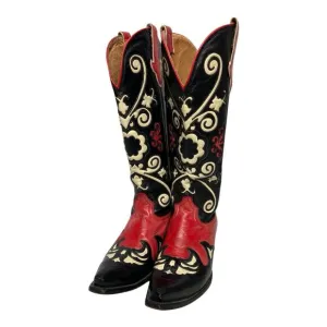 Lane Boots Womens 8 E Western Snip Toe Black Red 2 Tone Leather Classic Cowboy