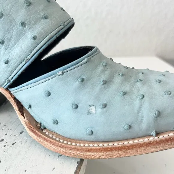Lane Plain Jane Slingback Mule Womens 6 Blue Ostritch Cowgirl Western Boots