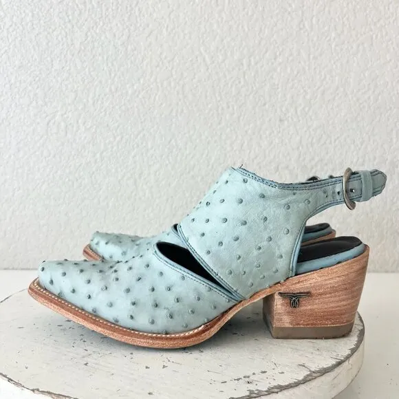Lane Plain Jane Slingback Mule Womens 6 Blue Ostritch Cowgirl Western Boots
