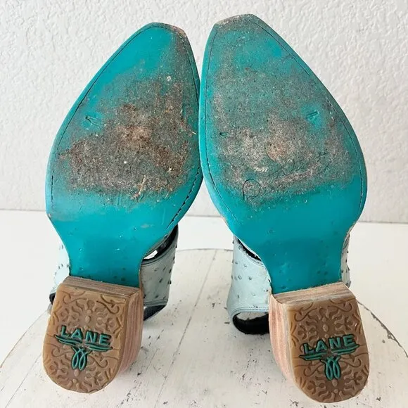 Lane Plain Jane Slingback Mule Womens 6 Blue Ostritch Cowgirl Western Boots