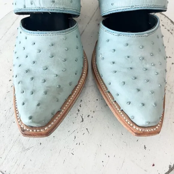 Lane Plain Jane Slingback Mule Womens 6 Blue Ostritch Cowgirl Western Boots