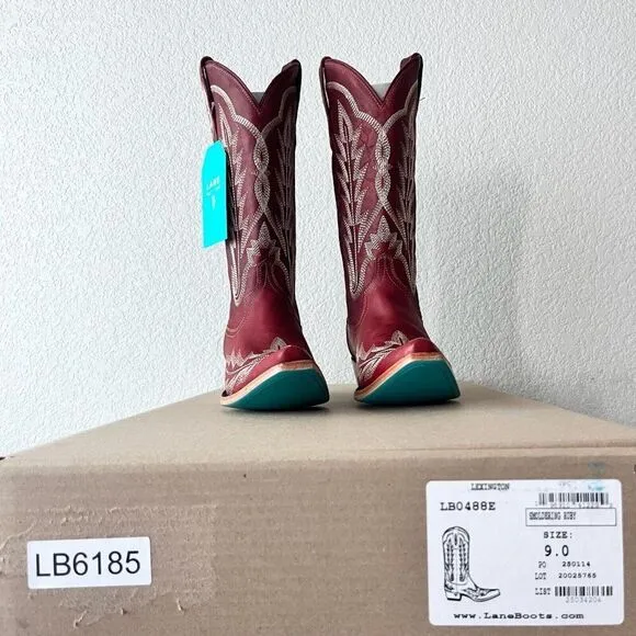 Lane LEXINGTON Womens Cowboy Boots Size 9 Red Leather Western Wear Cowgirl Tall