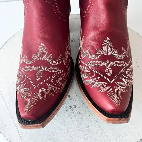 Lane LEXINGTON Womens Cowboy Boots Size 9 Red Leather Western Wear Cowgirl Tall
