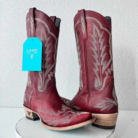 Lane LEXINGTON Womens Cowboy Boots Size 9 Red Leather Western Wear Cowgirl Tall