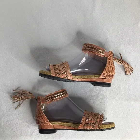 Lanvin Collection By Luxury Fashion House - Leather Espadrille Sandals Zip Back