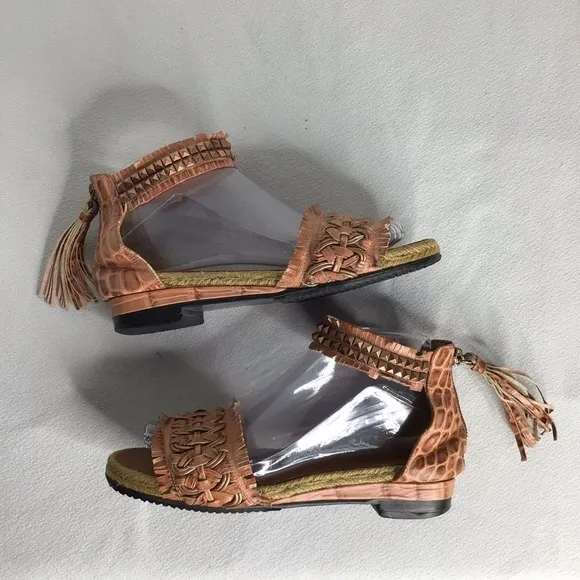 Lanvin Collection By Luxury Fashion House - Leather Espadrille Sandals Zip Back