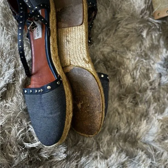 Lanvin flat espadrille denim wedge flats studded shoes strappy sandals jean