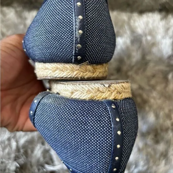 Lanvin flat espadrille denim wedge flats studded shoes strappy sandals jean