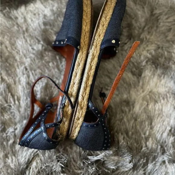 Lanvin flat espadrille denim wedge flats studded shoes strappy sandals jean