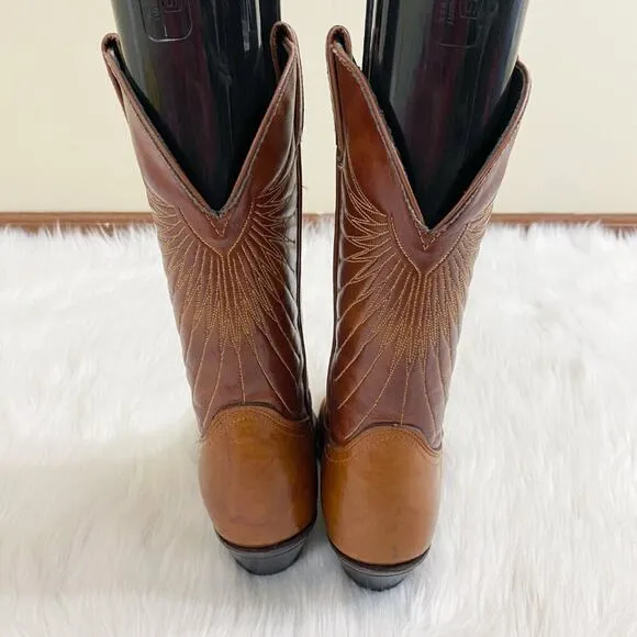 Laredo 2 Tone Brown Leather Western Boots Pull On Made in USA Women's Size 6 EUC