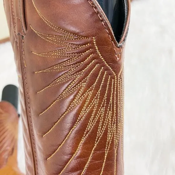 Laredo 2 Tone Brown Leather Western Boots Pull On Made in USA Women's Size 6 EUC