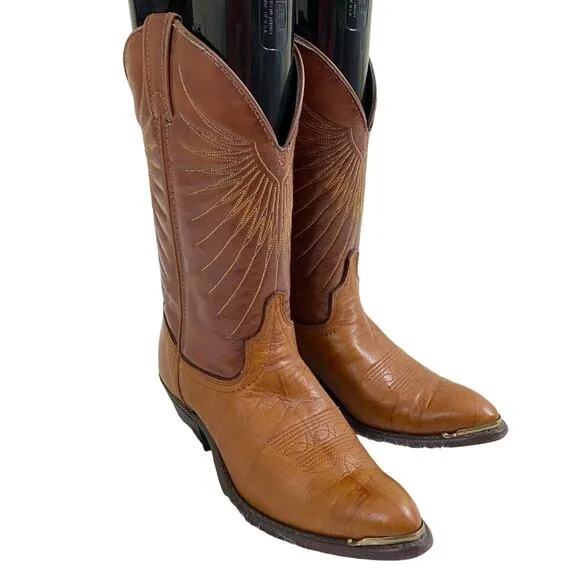 Laredo 2 Tone Brown Leather Western Boots Pull On Made in USA Women's Size 6 EUC