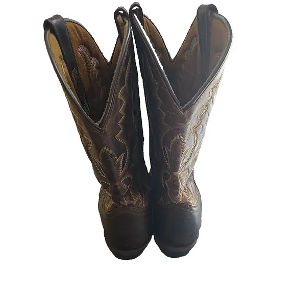 Laredo Birchwood Brown Leather Distressed Cowboy Western Boots Mens Size 9.5 EW
