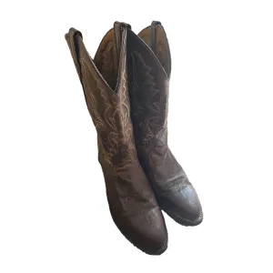 Laredo Birchwood Brown Leather Distressed Cowboy Western Boots Mens Size 9.5 EW