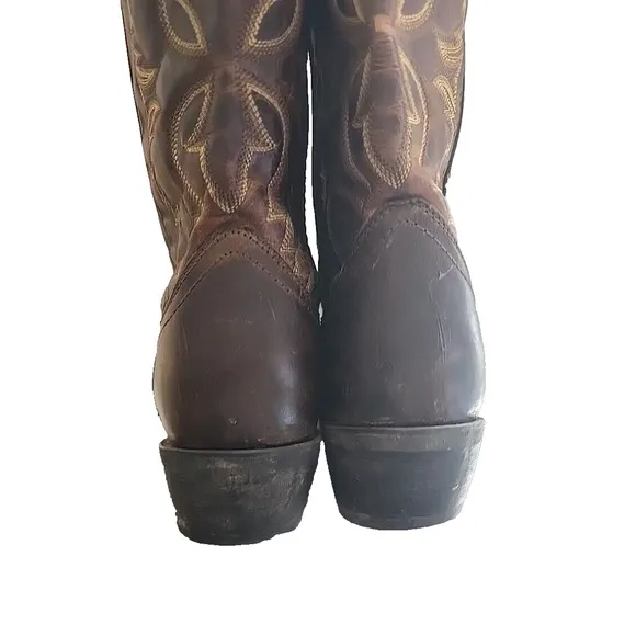 Laredo Birchwood Brown Leather Distressed Cowboy Western Boots Mens Size 9.5 EW