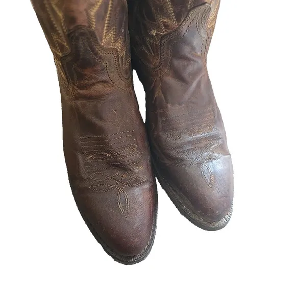 Laredo Birchwood Brown Leather Distressed Cowboy Western Boots Mens Size 9.5 EW