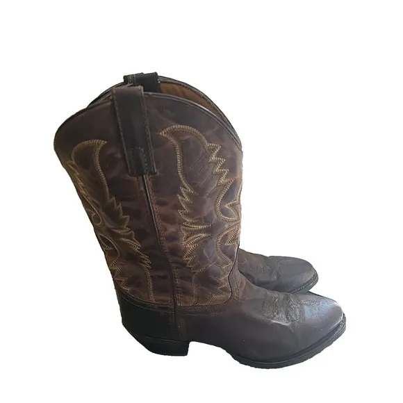 Laredo Birchwood Brown Leather Distressed Cowboy Western Boots Mens Size 9.5 EW