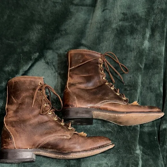 Laredo Western Packer Boots Size 10D – Brown Leather Lace-Up Cowboy Work Boots