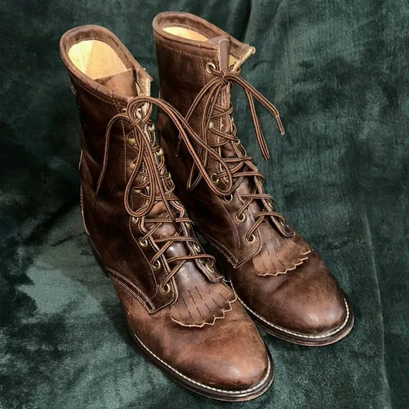 Laredo Western Packer Boots Size 10D – Brown Leather Lace-Up Cowboy Work Boots