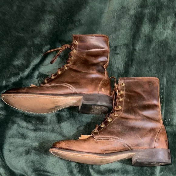 Laredo Western Packer Boots Size 10D – Brown Leather Lace-Up Cowboy Work Boots