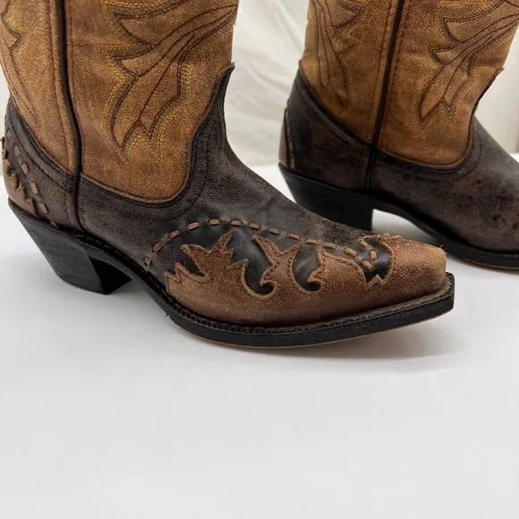 Laredo Women's Western Cowboy Boots Cullison Bucklace Black/tan crackle-leopard