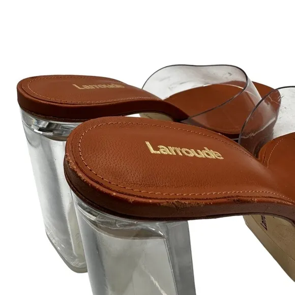 Larroudé Dolly Lucite Clear Vinyl Platform Mules Sandals Heels