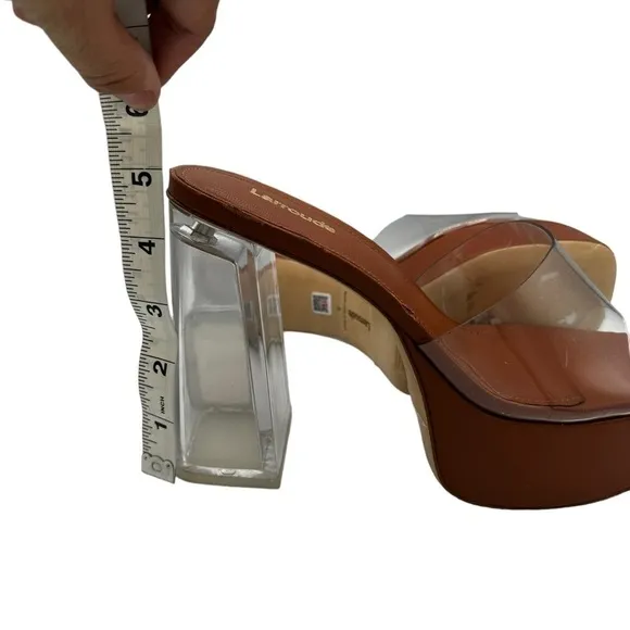 Larroudé Dolly Lucite Clear Vinyl Platform Mules Sandals Heels