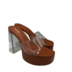 Larroudé Dolly Lucite Clear Vinyl Platform Mules Sandals Heels