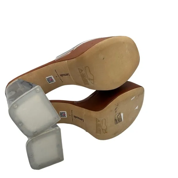 Larroudé Dolly Lucite Clear Vinyl Platform Mules Sandals Heels