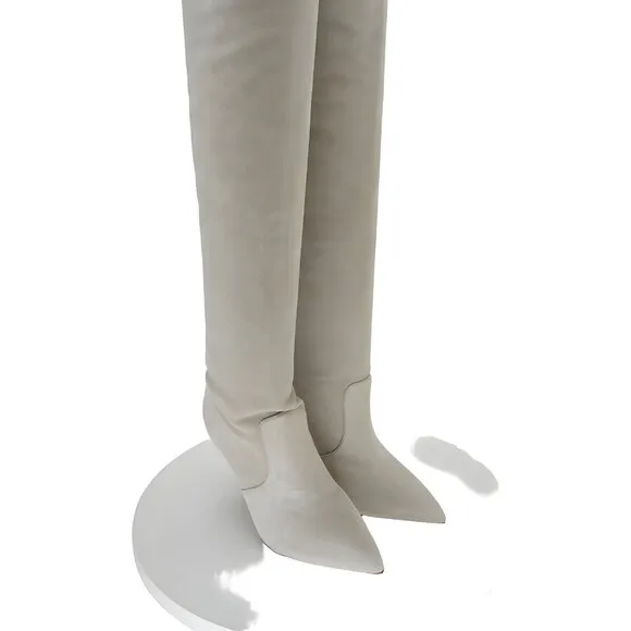 Larroudé Women's Grey Suede Stiletto Knee Boots Size 6