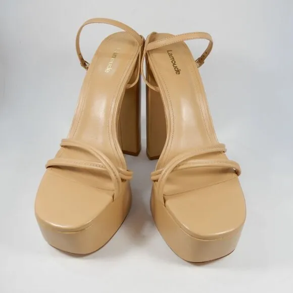 Larroude Annie Platform SANDALS High Heels Size 10 Tan Nude Leather NEW $330