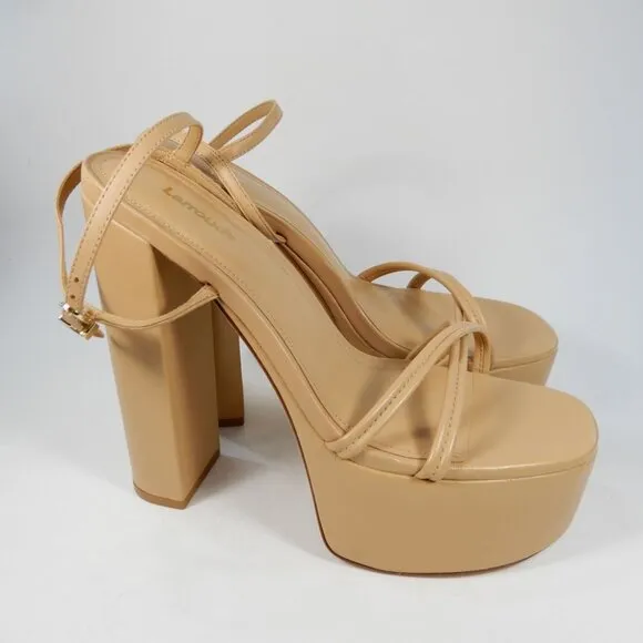 Larroude Annie Platform SANDALS High Heels Size 10 Tan Nude Leather NEW $330